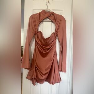 House of CB Elegant Rusty Pink Long Sleeve Dress